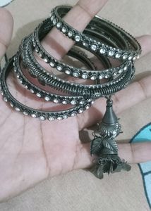 Dark Silver Colour Bangles One Hand Set