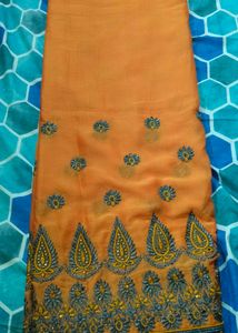 Orange Embroidered Silk Saree