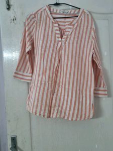 White And Orange Short Length Kurta
