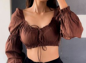 Brown Tie Front Crop Top