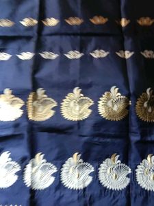 Elegant Dark Blue Saree with Gold Detailing