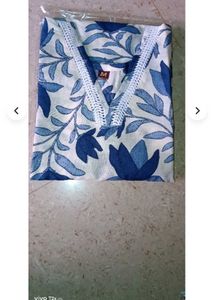 Blue Floral Cotton Kurta