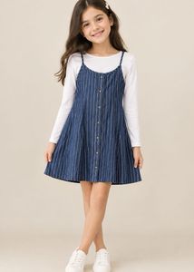 Striped Pinafore Dress with Long Sleeve Top