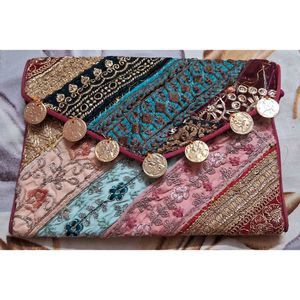 Boho Embellished Clutch with coin work
