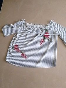 Striped Black And White Boat Neck Top