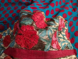 Beautiful Teal Saree with Red Polka Dots