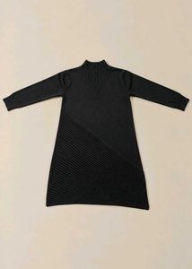 BLACK KNITTED HIGH NECK LONG SLEEVE BODYCON DRESS