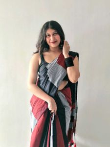 Elegant Black &amp; Red Saree