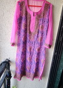 Pink Colour Chikankari Kurti