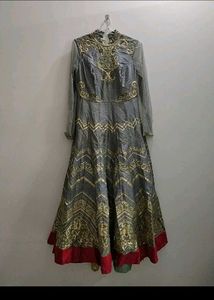 Elegant Grey & Gold Ethnic Gown