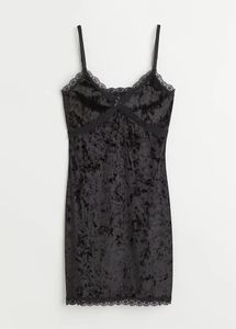 H &M Black Velvet Lace Trim Dress