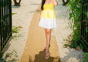 yellow halter tie top