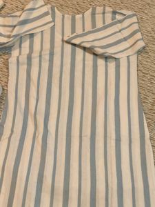 Cotton white and Blue striped kurta set
