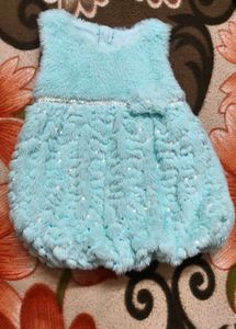 Little Kangaroos Blue Fuzzy Fur Bow Girl Dress