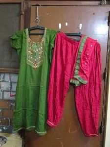 Embroidered Kurta Set with afgjani Pants & Dupatta