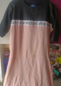 Colorblock T-Shirt Dress with Slogan