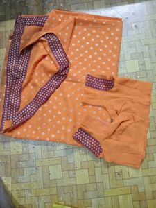 Orange Printed Saree with Blouse
