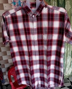 3 Shirt Maroon & White Plaid Short Sleeve Shir