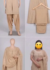 Elegant Beige short Kurta Set(3 piece set)
