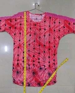 Pink Abstact Tunic Top with Embellishments