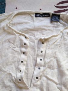 Cream Linen Blend Henley Top
