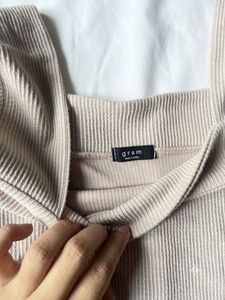 Ribbed Square Neck Long Sleeve Top