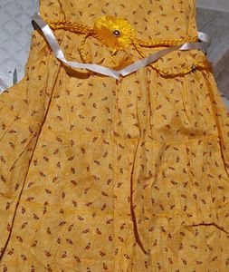Cute Yellow Printed Cotton Faock Size-34