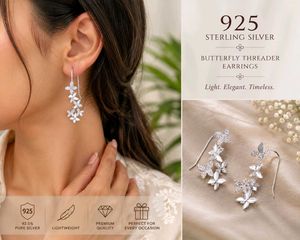 92.5 Sterling Silver Butterfly Threader Earrings