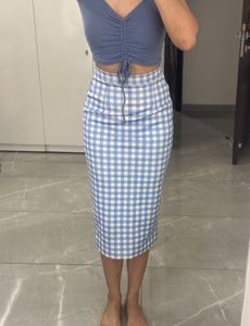 Blue Gingham Pencil Skirt