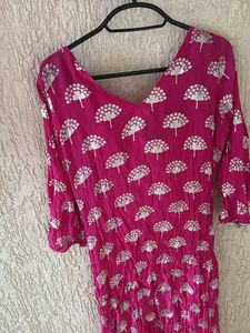 Vibrant Pink Kurta Set with Silver Print
