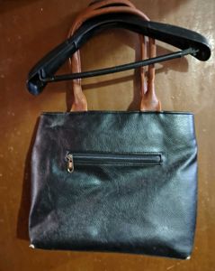 Black Leather Handbag with Brown Accents