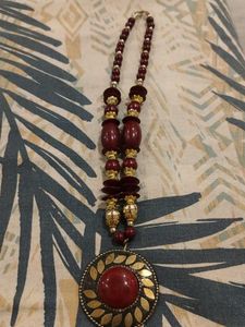 Boho Statement Necklace with Red Stone