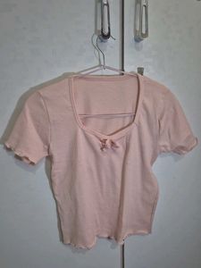 Cute Pink Ribbed Square Neck Top