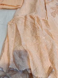 Peach Embroidered Sharara ready semi stitched mate