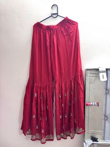 Red Embroidered Kurta Set with Sharara