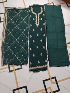 Beautiful Emerald Green Embroidered unstitched sui