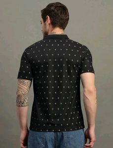 Stylish Men's Black Printed Polo Shirt