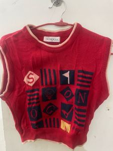 Red Sleeveless Knit Top