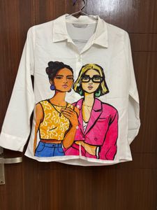 Unique Graphic Print White Shirt