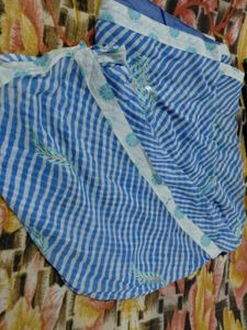 Blue & White Striped Saree