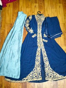 👑 Royal Blue Front-Slit Long Anarkali Suit Set.