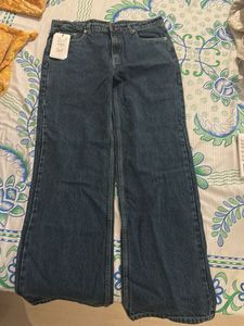 Classic Blue Denim Wide Leg Jeans