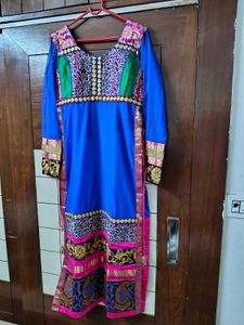 Vibrant Blue Net Silk Ethnic Kurta Set