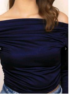 ​Elegant Navy Blue Off-The-Shoulder Ruched Top