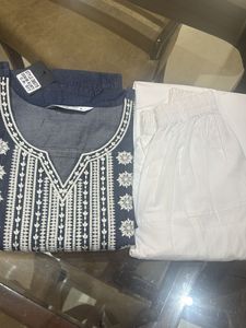 Embroidered Denim Kurta