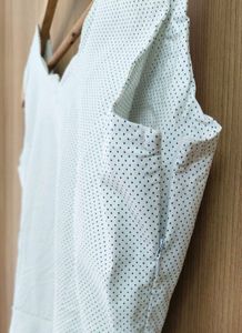 ✨👗 Elegant White Polka Dot Scalloped Dress
