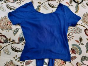 Royal Blue Ribbed Tie-Back Top