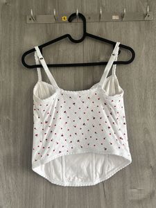 Cute White Corset Top with Cherry Print