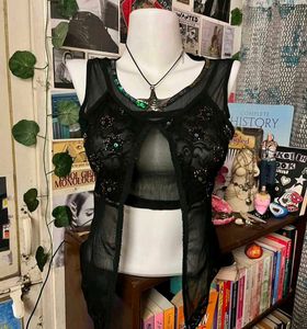 Sheer Black Embellished Top