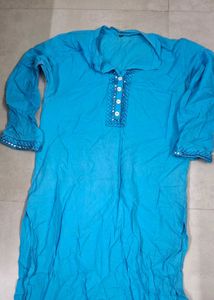 Blue Cotton Blend Kurta